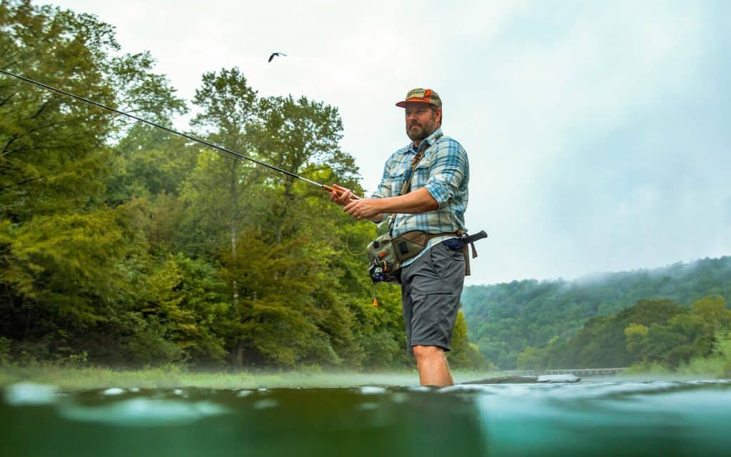 Man fishing in Lower Mountain Fork River
