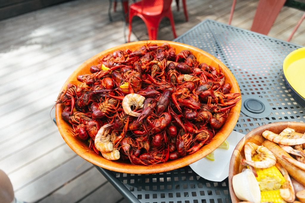 A bowl of crawfish boil at the Blue Rooster.